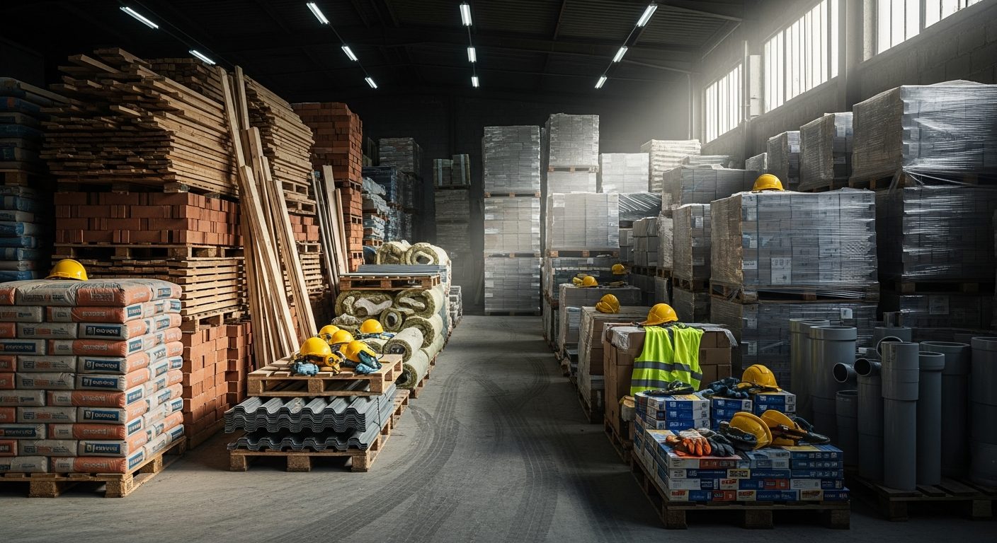 Materiales de construcción y equipo de seguridad amarillo